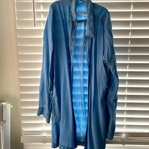 Super lightweight jean trench coat or long dress.